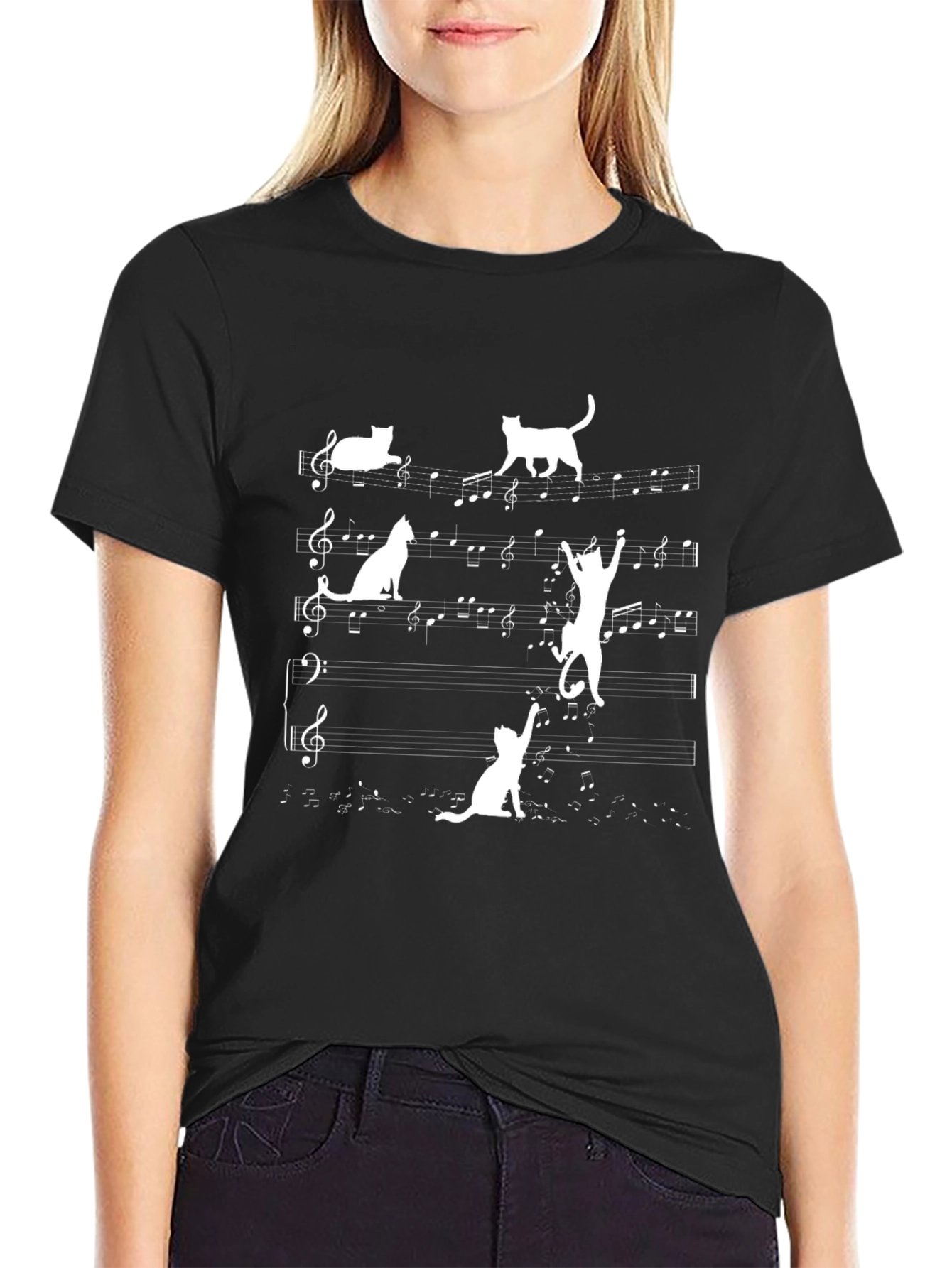 Musical Cat T-Shirt - Black Cotton Tee