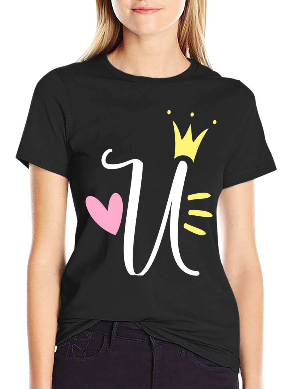 Queen U T-Shirt - Stylish Initial Crown Tee