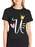 Queen U T-Shirt - Stylish Initial Crown Tee