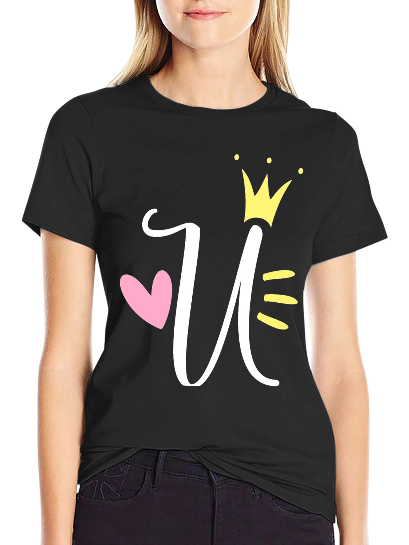 Queen U T-Shirt - Stylish Initial Crown Tee