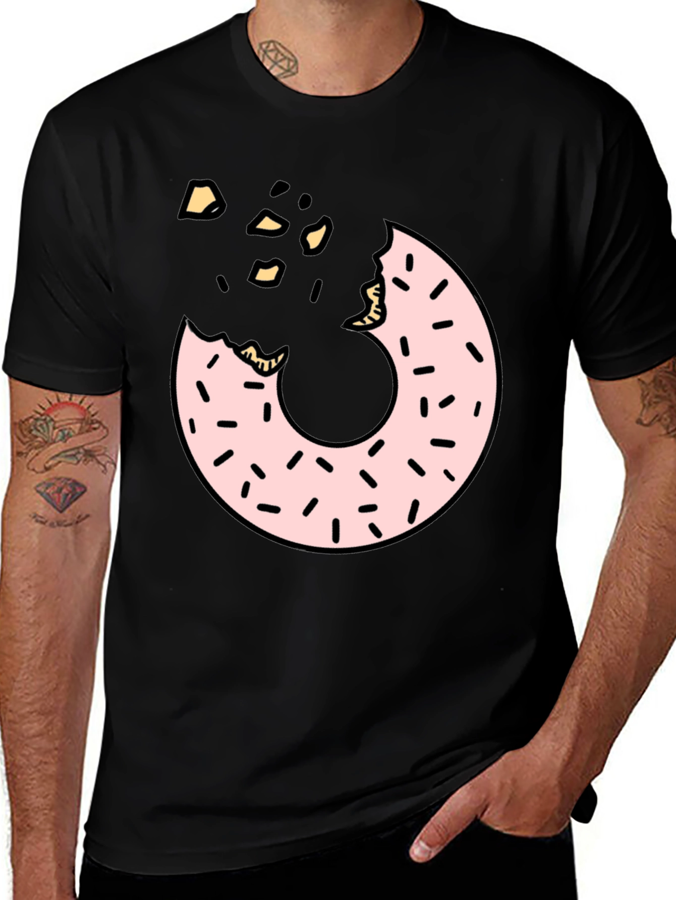 Donut Graphic T-Shirt - Black Casual Tee