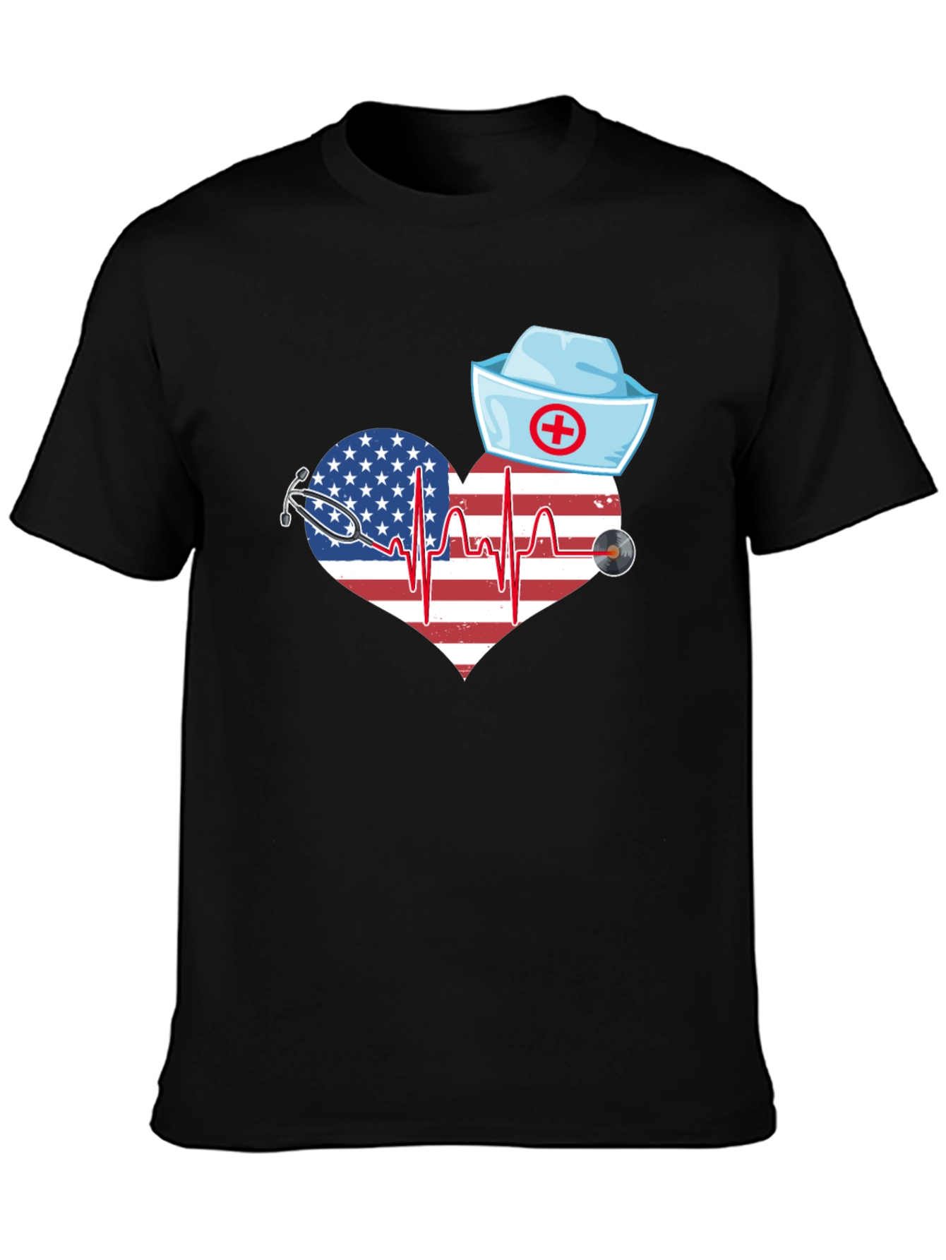 Nurse American Flag Heartbeat T-Shirt