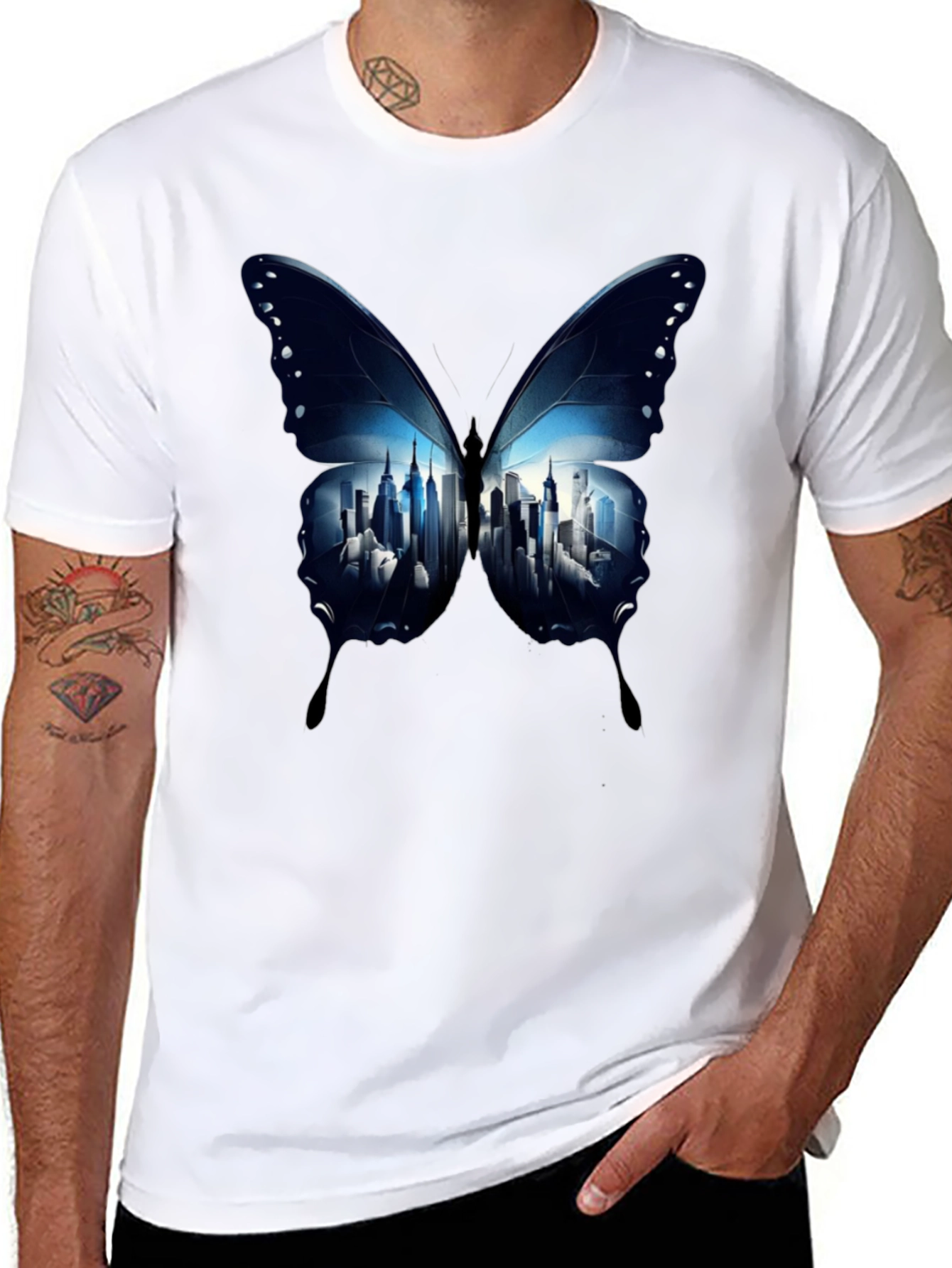 Butterfly Cityscape Graphic Tee - Modern Streetwear