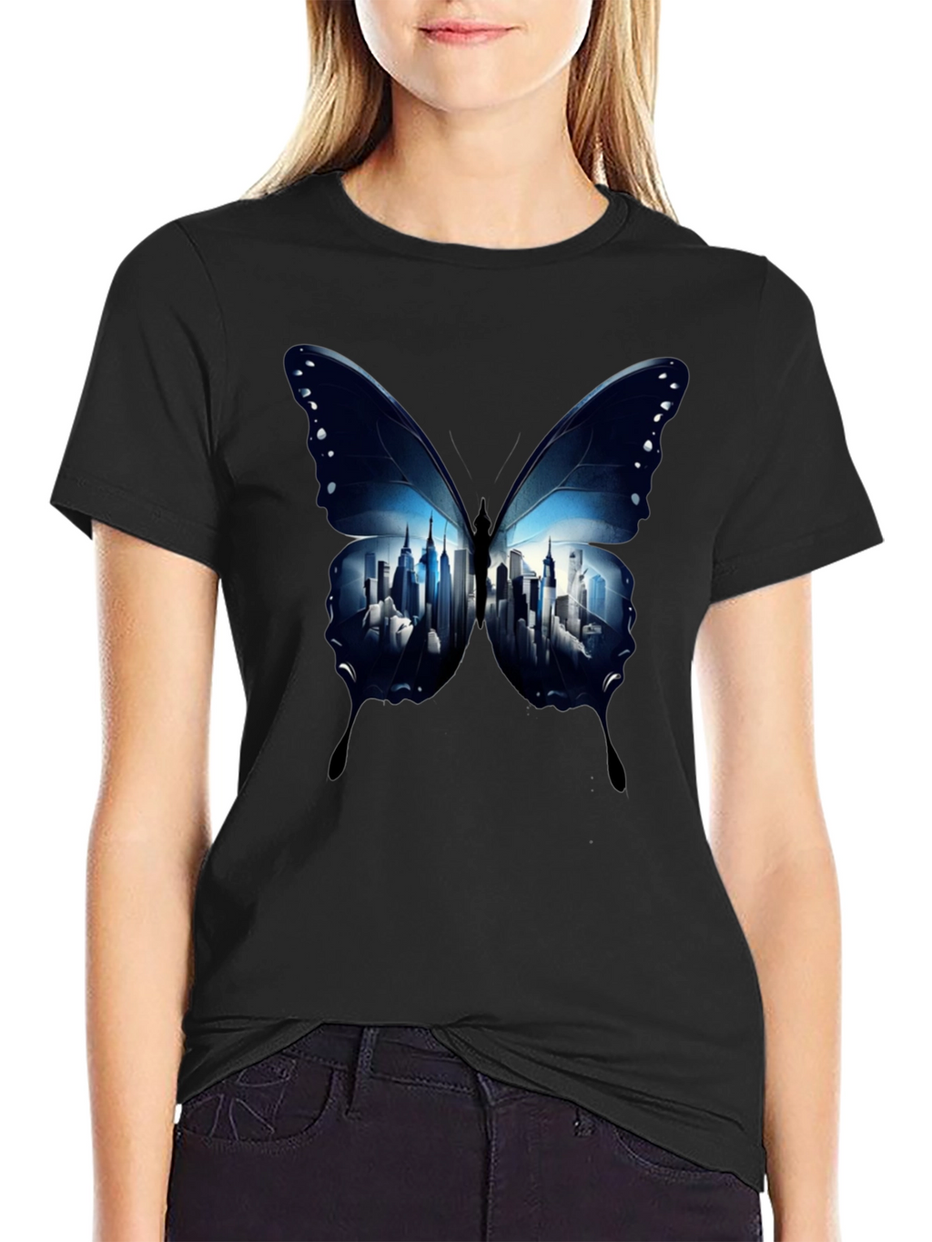 Butterfly Cityscape Graphic Tee - Modern Streetwear