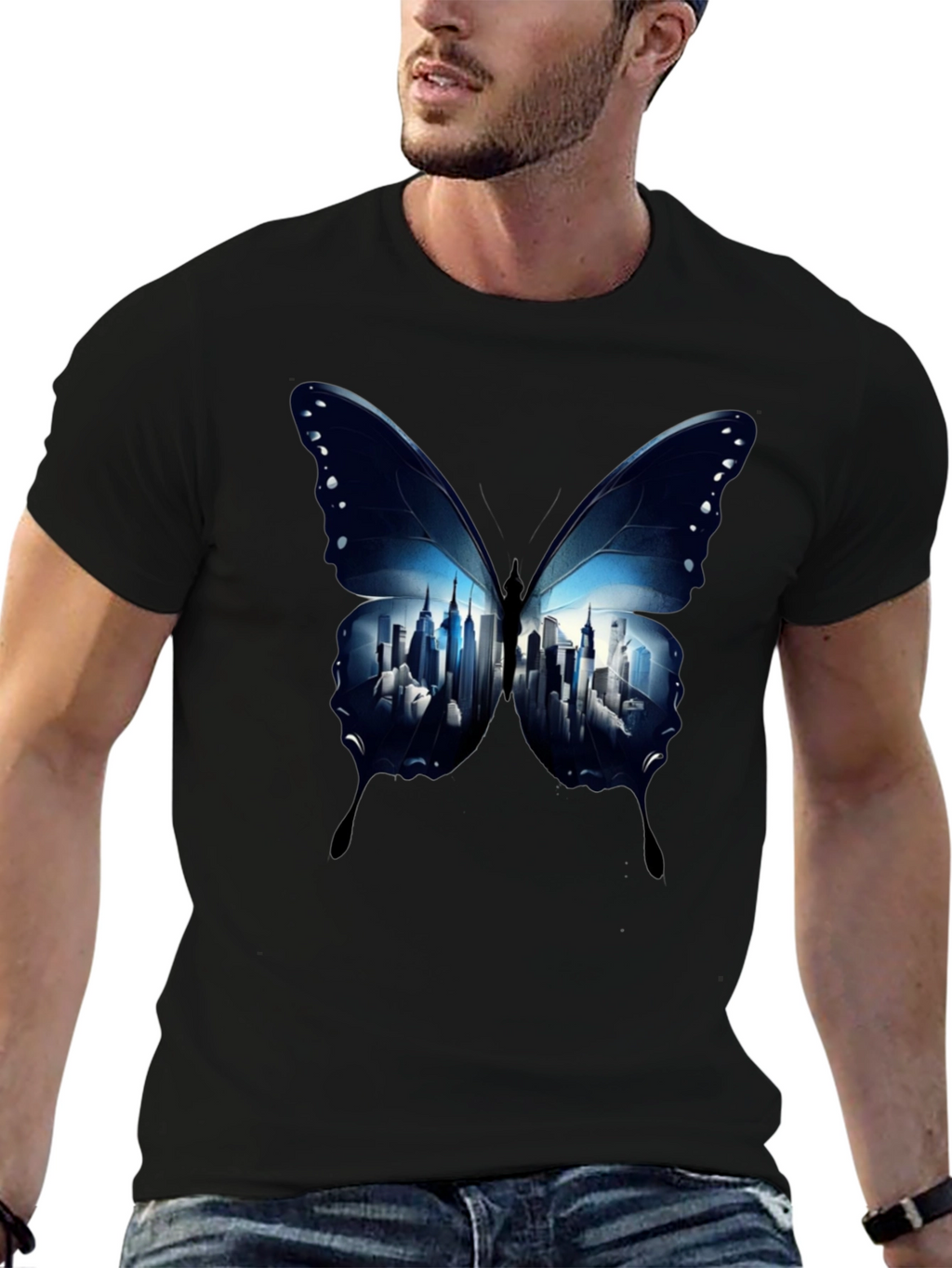 Butterfly Cityscape Graphic Tee - Modern Streetwear