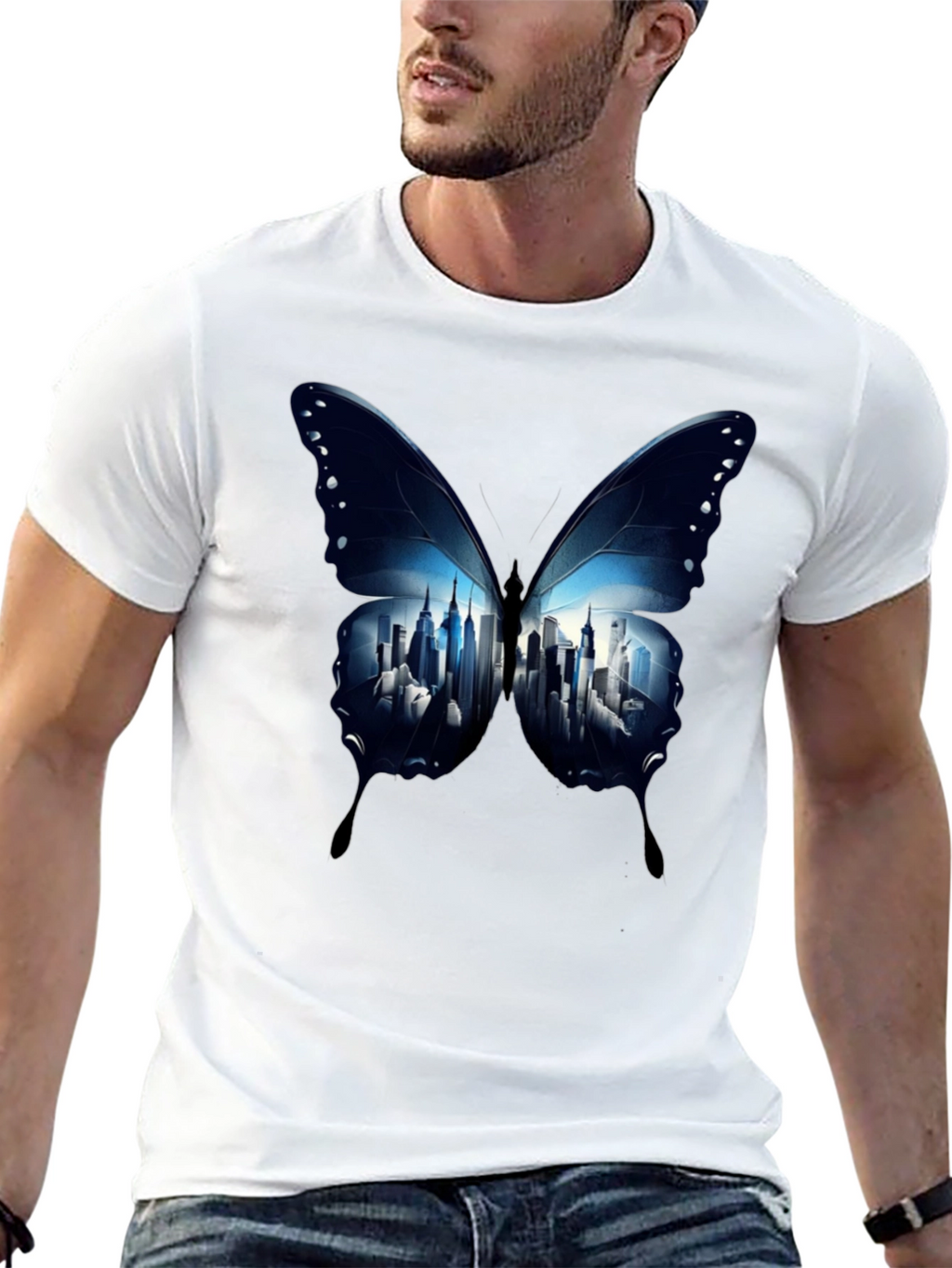 Butterfly Cityscape Graphic Tee - Modern Streetwear