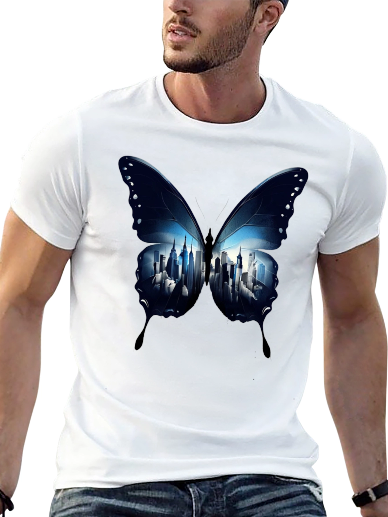 Butterfly Cityscape Graphic Tee - Modern Streetwear