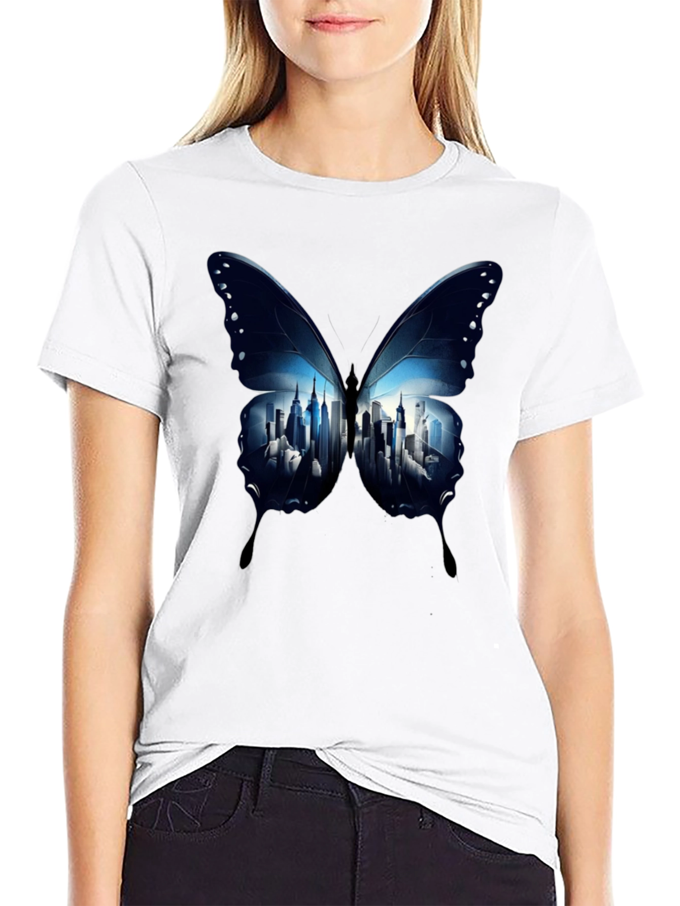 Butterfly Cityscape Graphic Tee - Modern Streetwear