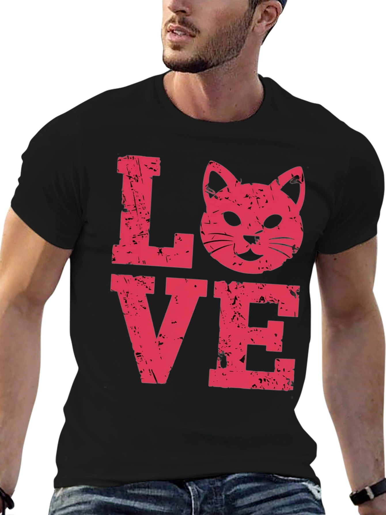 Love Cat Graphic Tee -  Distressed Print
