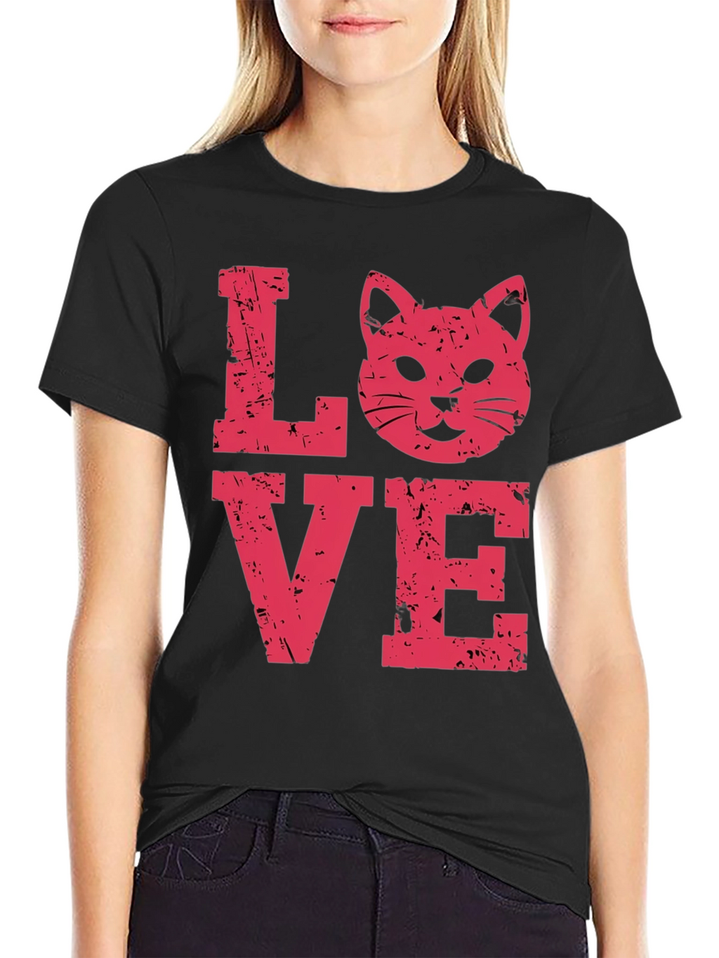 Love Cat Graphic Tee -  Distressed Print