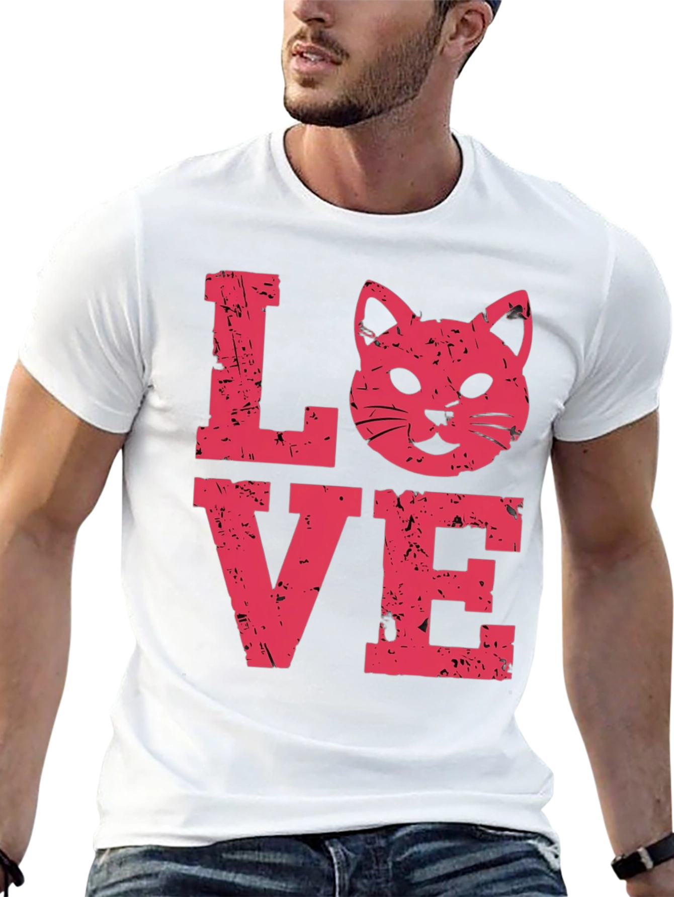 Love Cat Graphic Tee -  Distressed Print