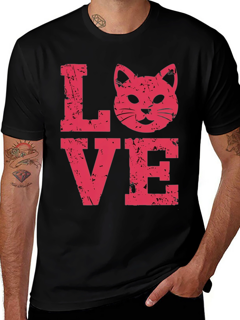 Love Cat Graphic Tee -  Distressed Print