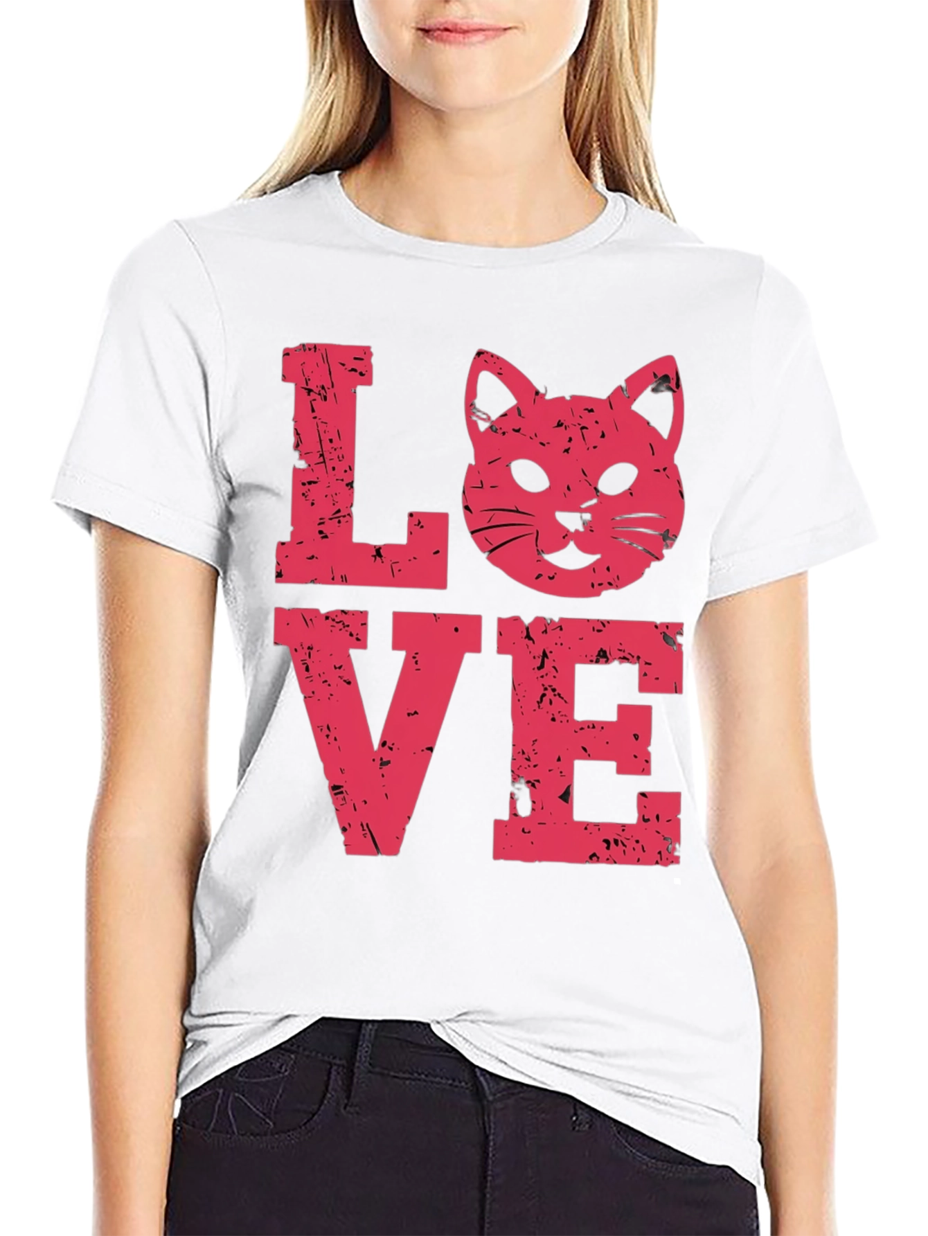 Love Cat Graphic Tee -  Distressed Print