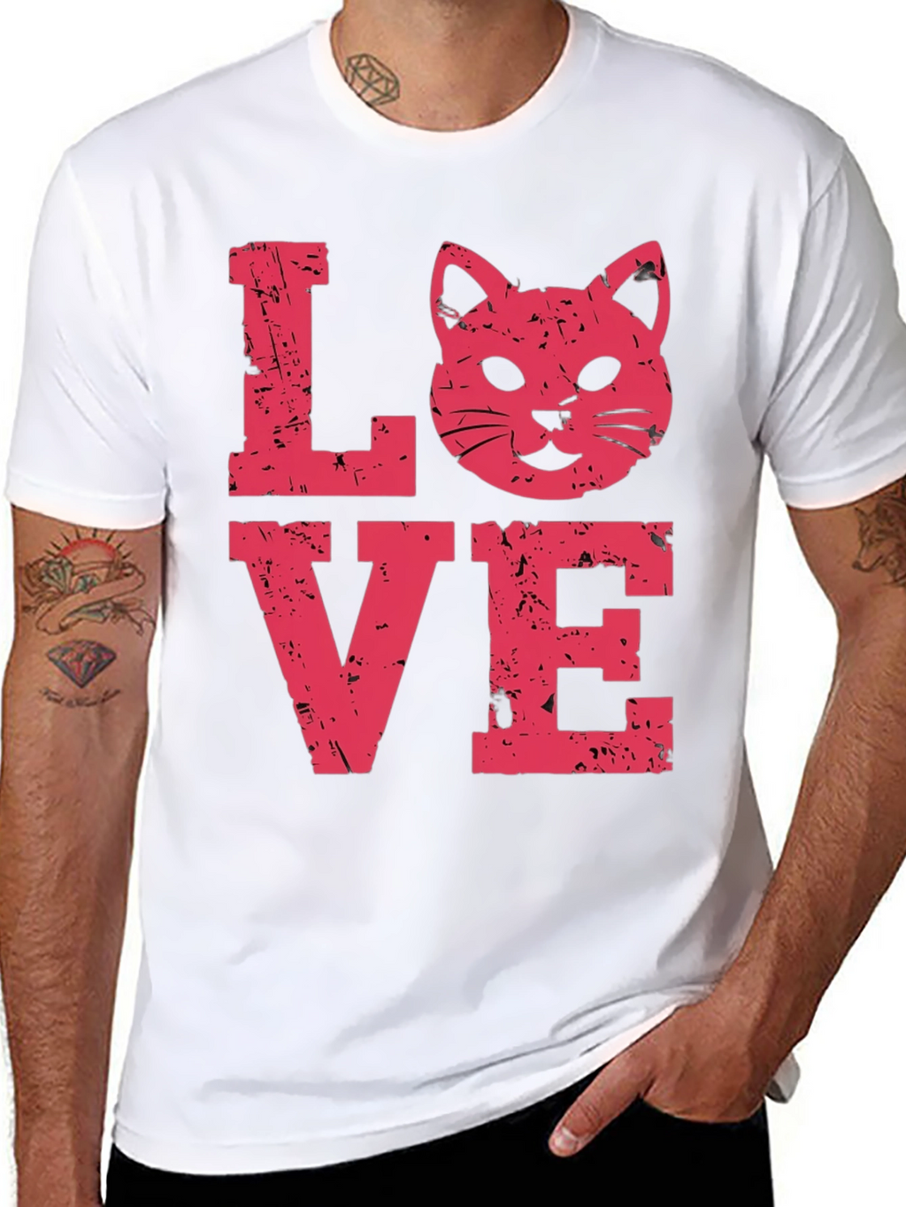 Love Cat Graphic Tee -  Distressed Print