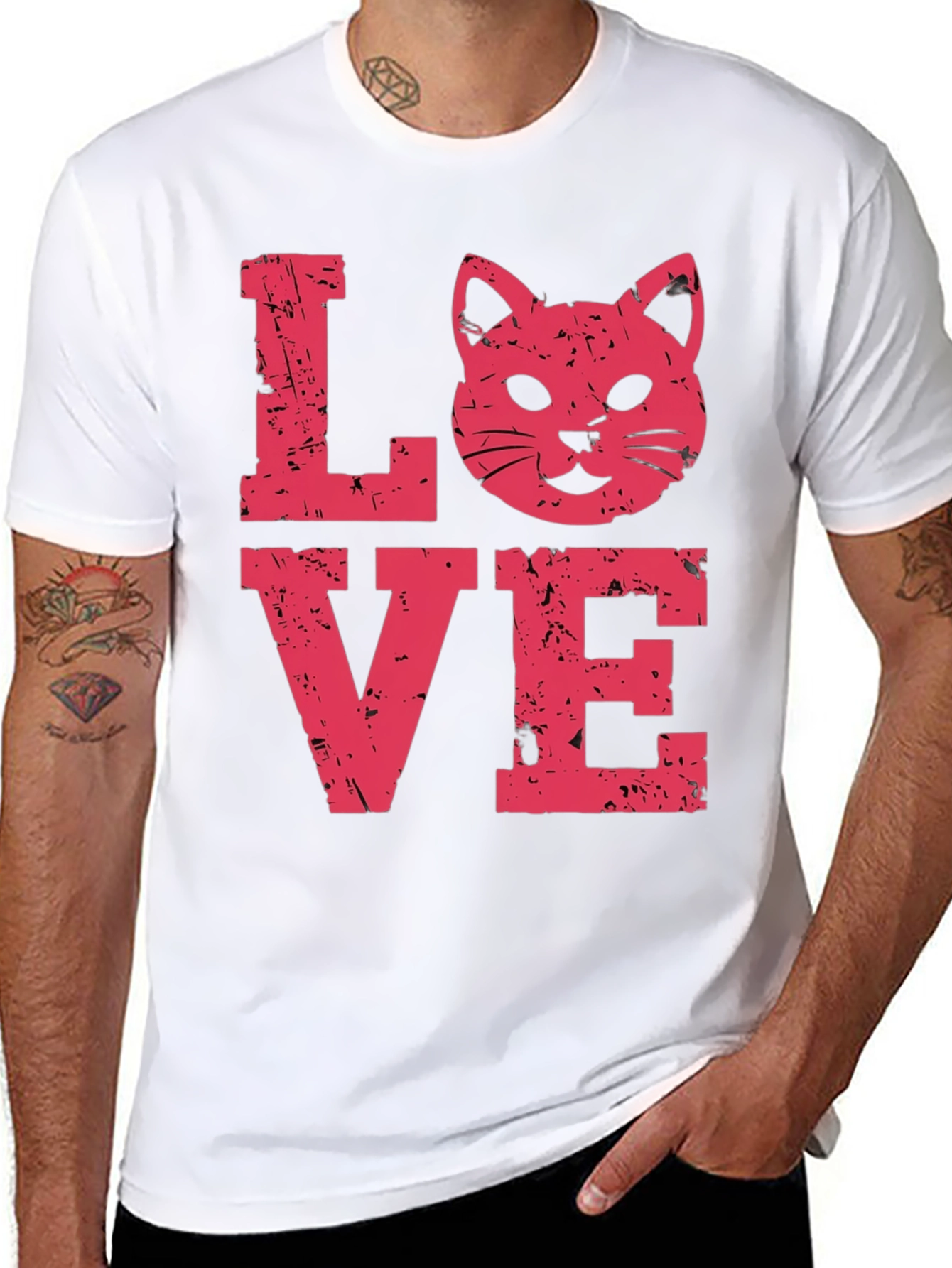 Love Cat Graphic Tee -  Distressed Print