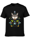 Geometric Fox Print Black T-Shirt