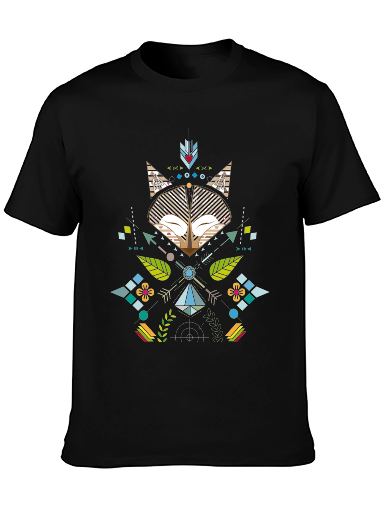 Geometric Fox Print Black T-Shirt