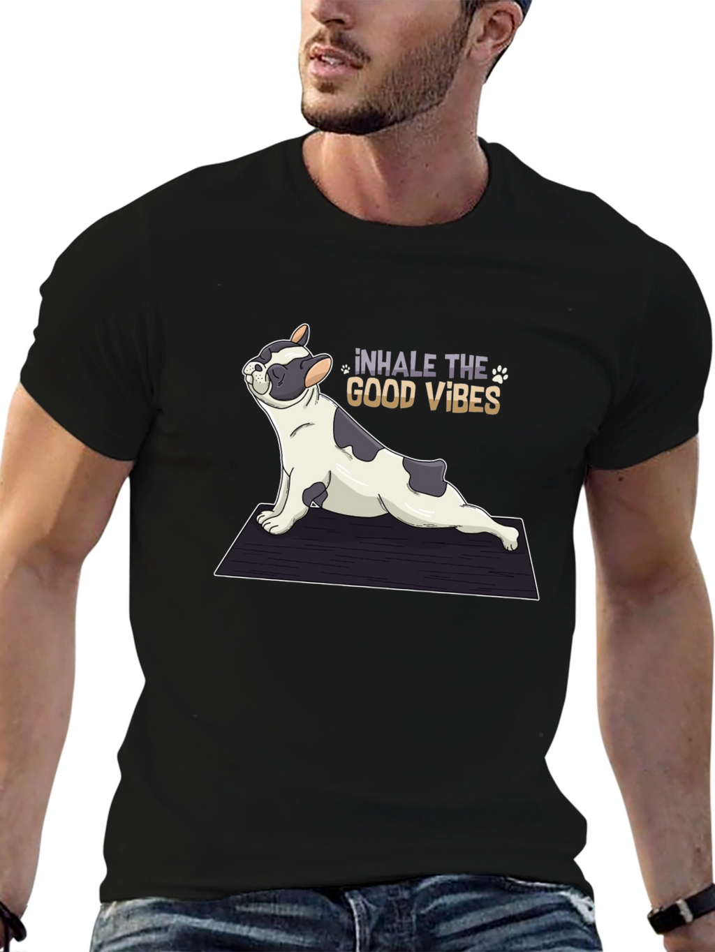 Yoga Dog Graphic Tee - Inhale the Good Vibes!