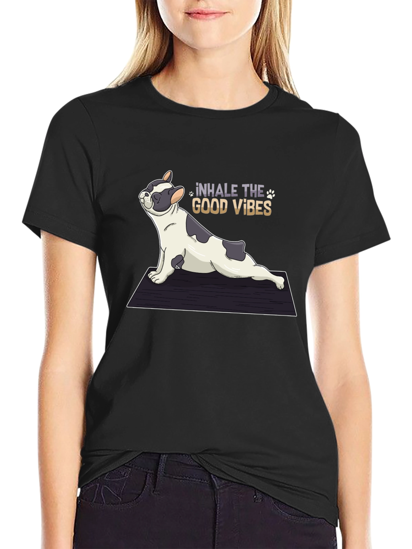Yoga Dog Graphic Tee - Inhale the Good Vibes!