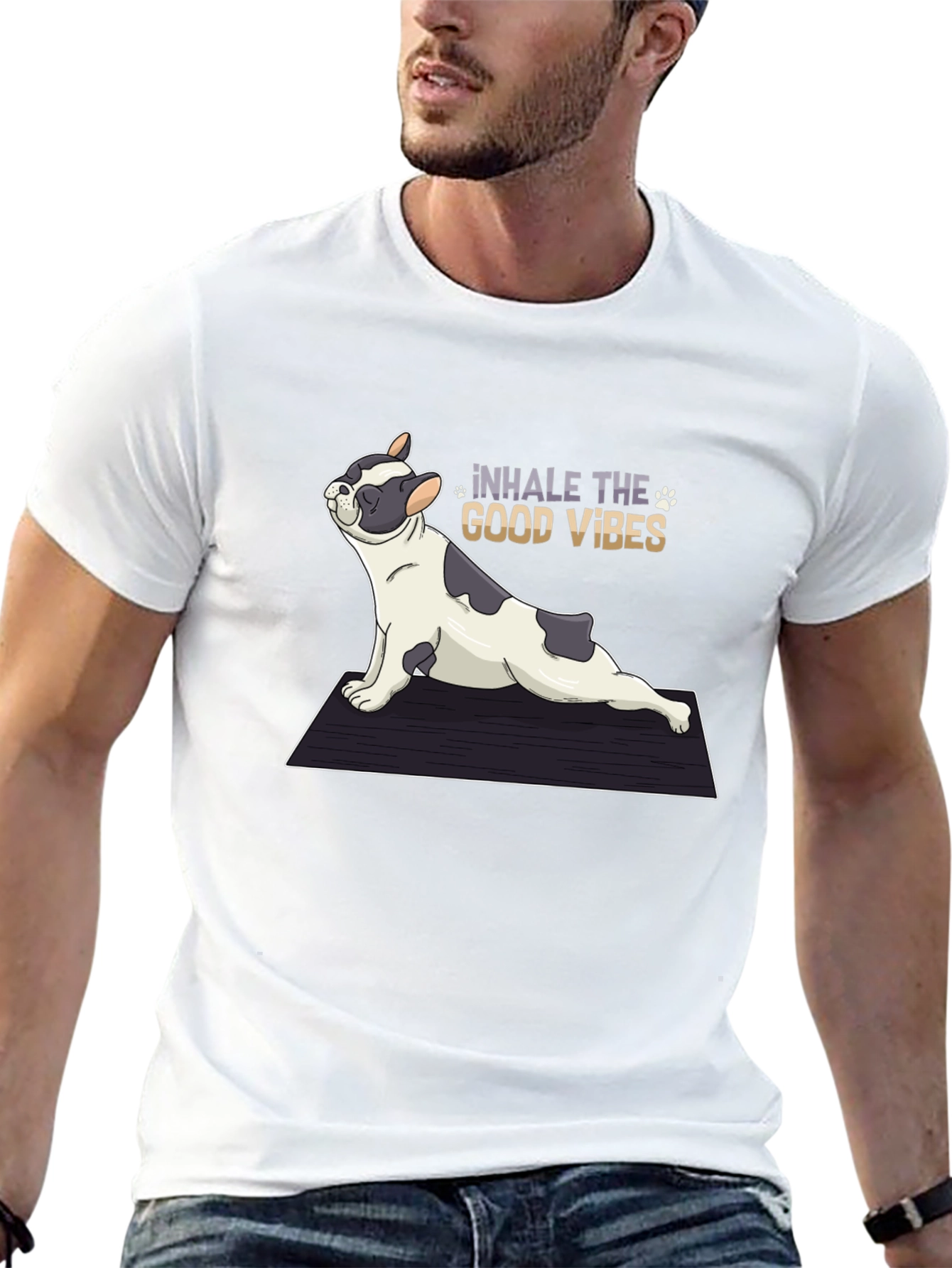 Yoga Dog Graphic Tee - Inhale the Good Vibes!