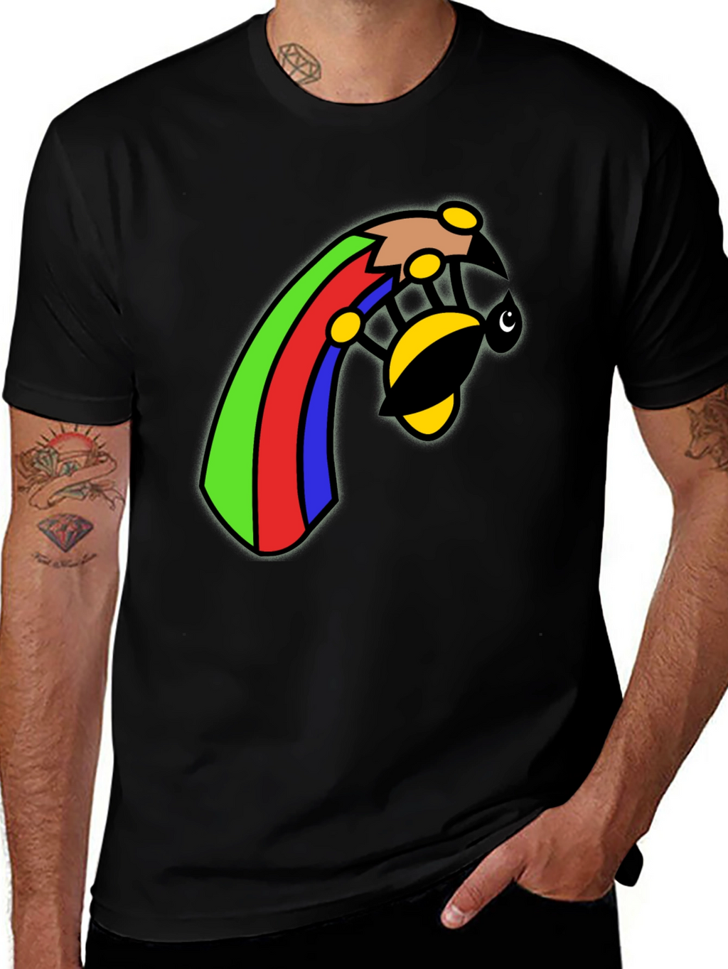 Rainbow Bee Graphic Black T-Shirt