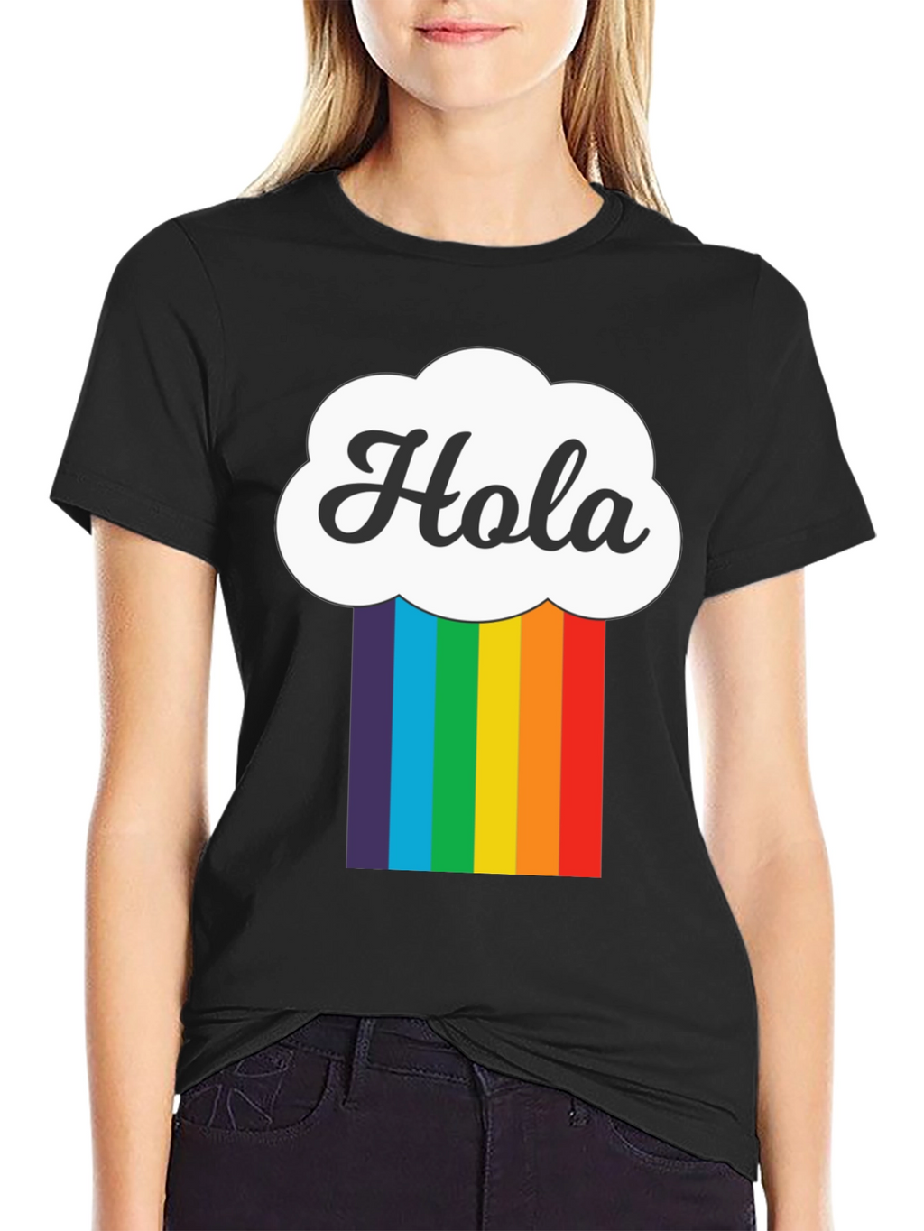 Hola Cloud Rainbow T-Shirt - Trendy Graphic Tee