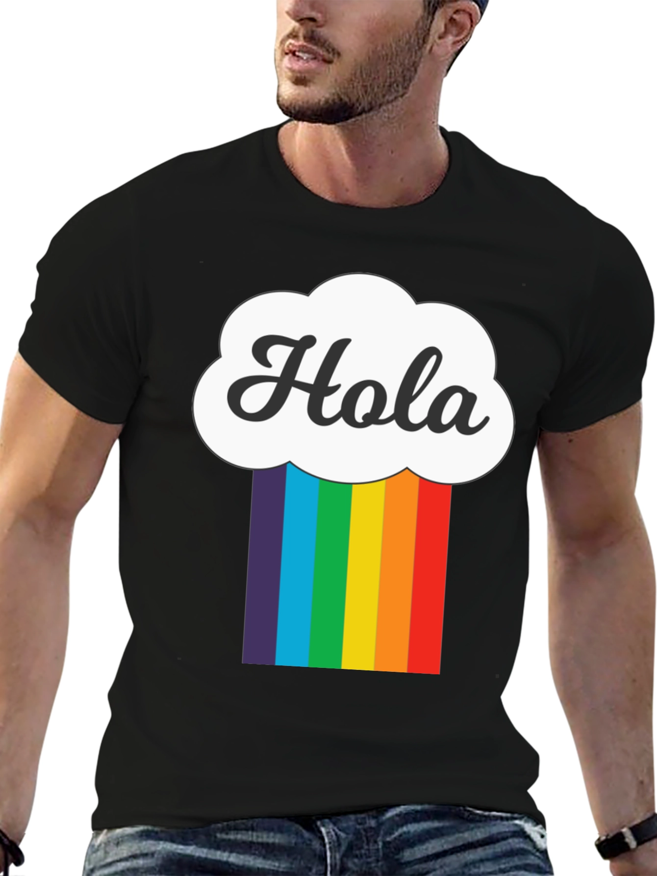 Hola Cloud Rainbow T-Shirt - Trendy Graphic Tee