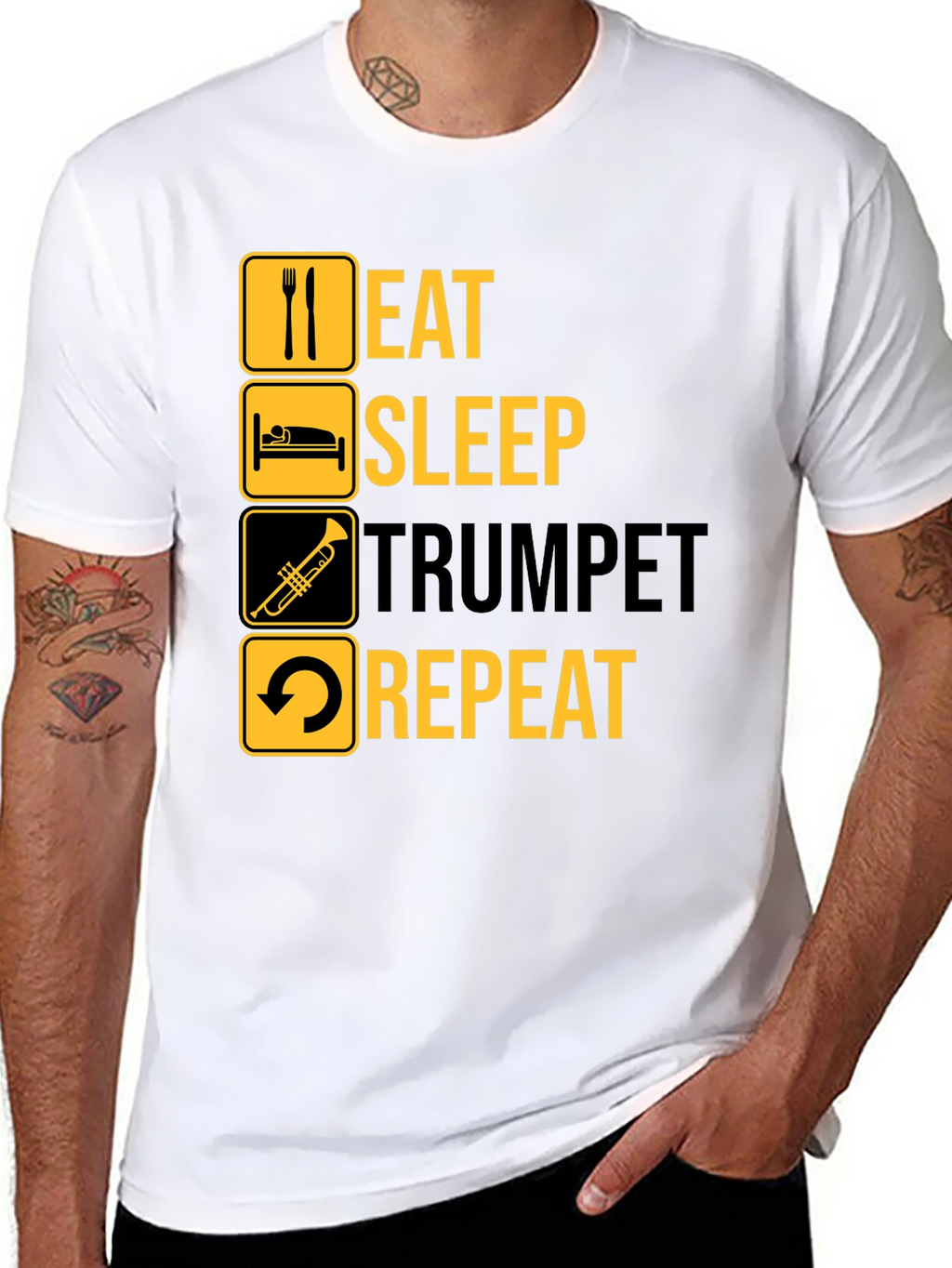 Eat Sleep Trumpet Repeat Black Graphic T-Shirt