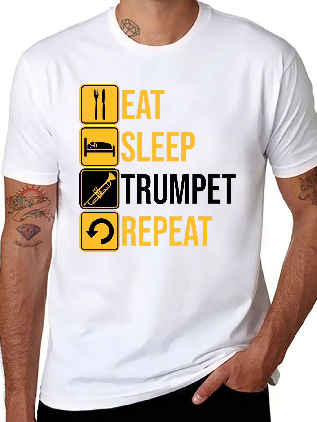 Eat Sleep Trumpet Repeat Black Graphic T-Shirt