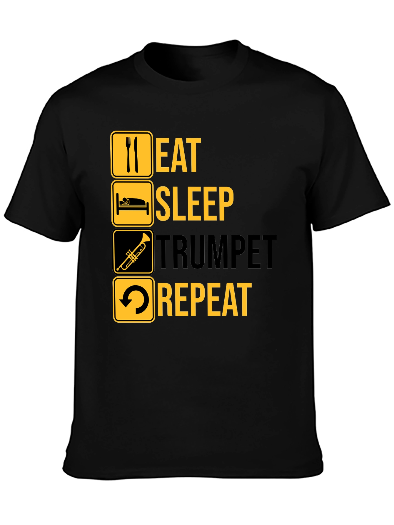 Eat Sleep Trumpet Repeat Black Graphic T-Shirt