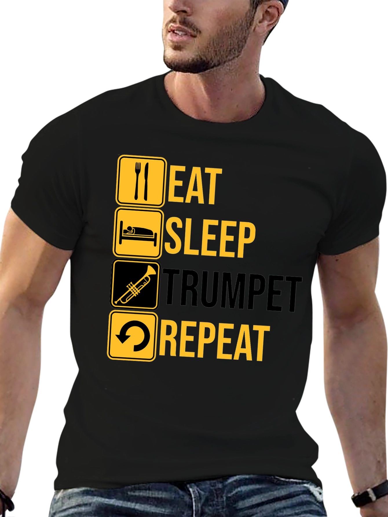 Eat Sleep Trumpet Repeat Black Graphic T-Shirt