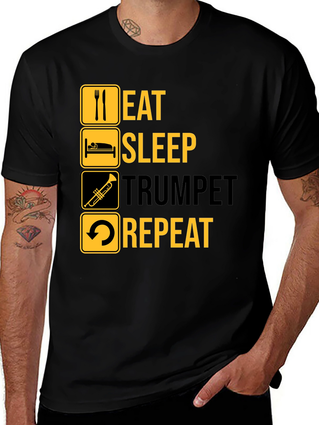 Eat Sleep Trumpet Repeat Black Graphic T-Shirt