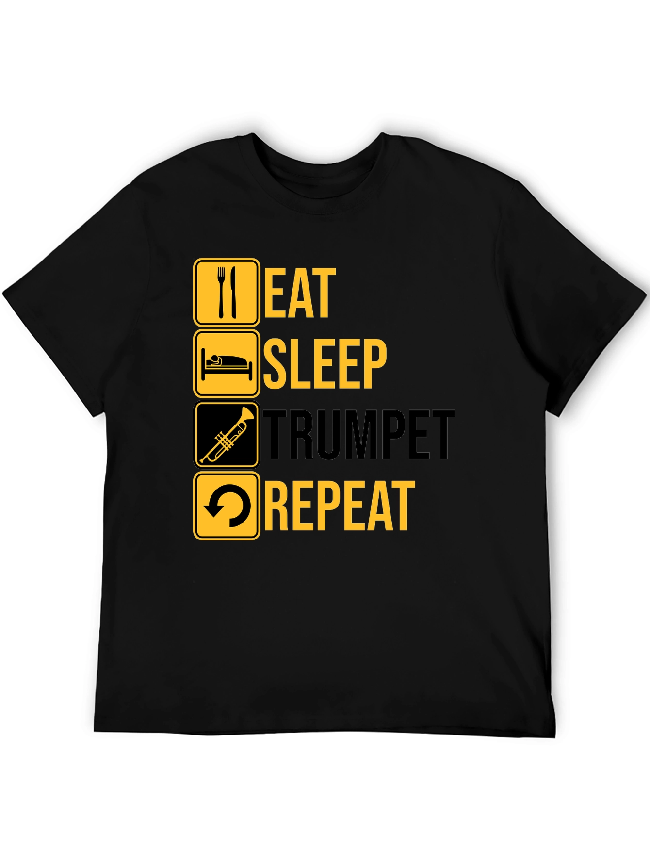 Eat Sleep Trumpet Repeat Black Graphic T-Shirt