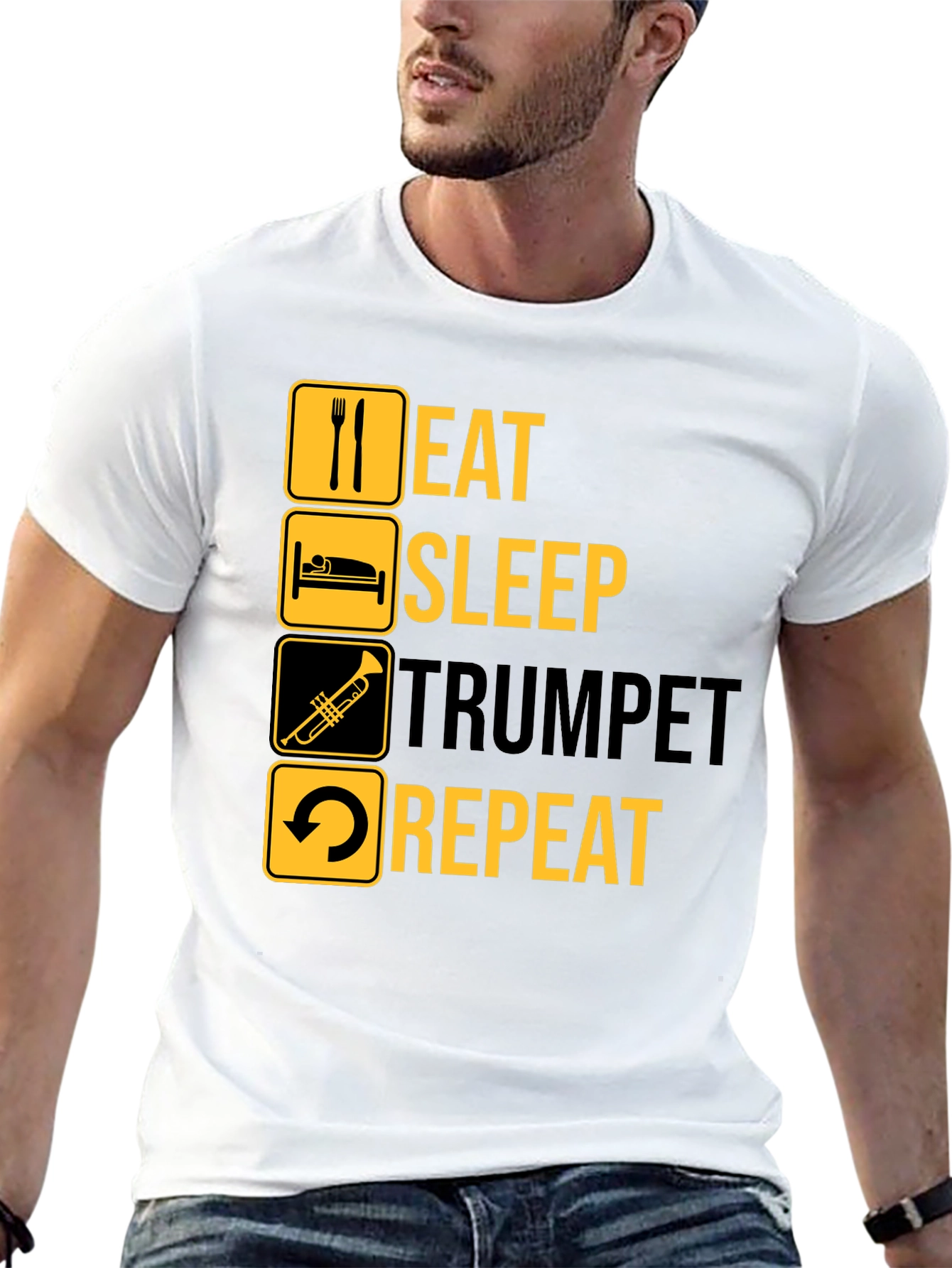 Eat Sleep Trumpet Repeat Black Graphic T-Shirt