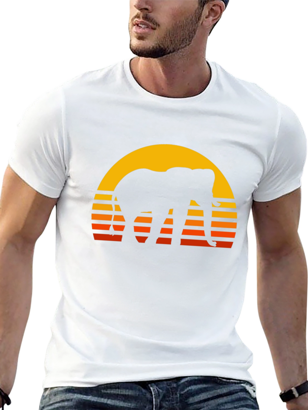Elephant Sunset T-Shirt - Retro Style Black Tee