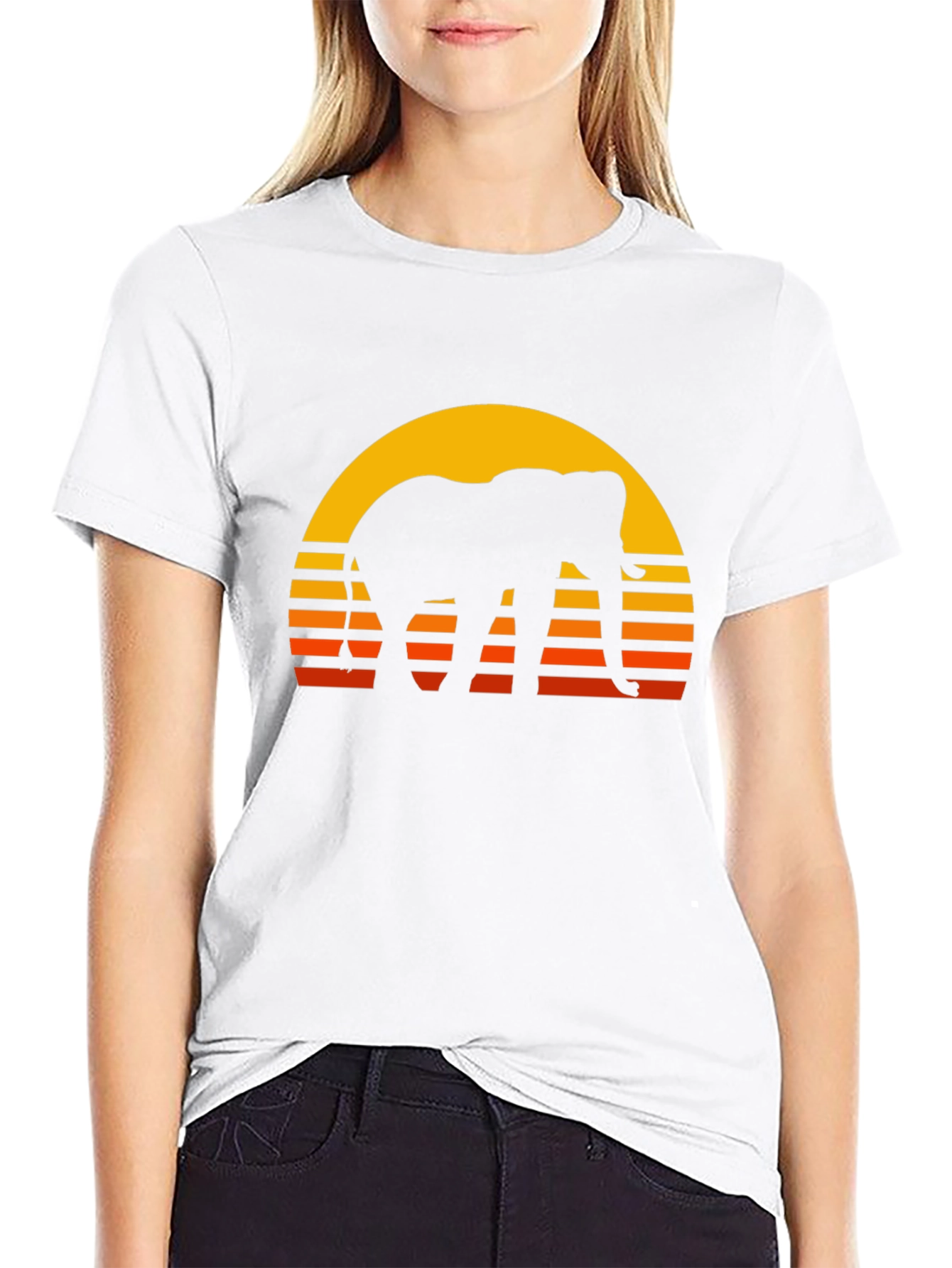 Elephant Sunset T-Shirt - Retro Style Black Tee