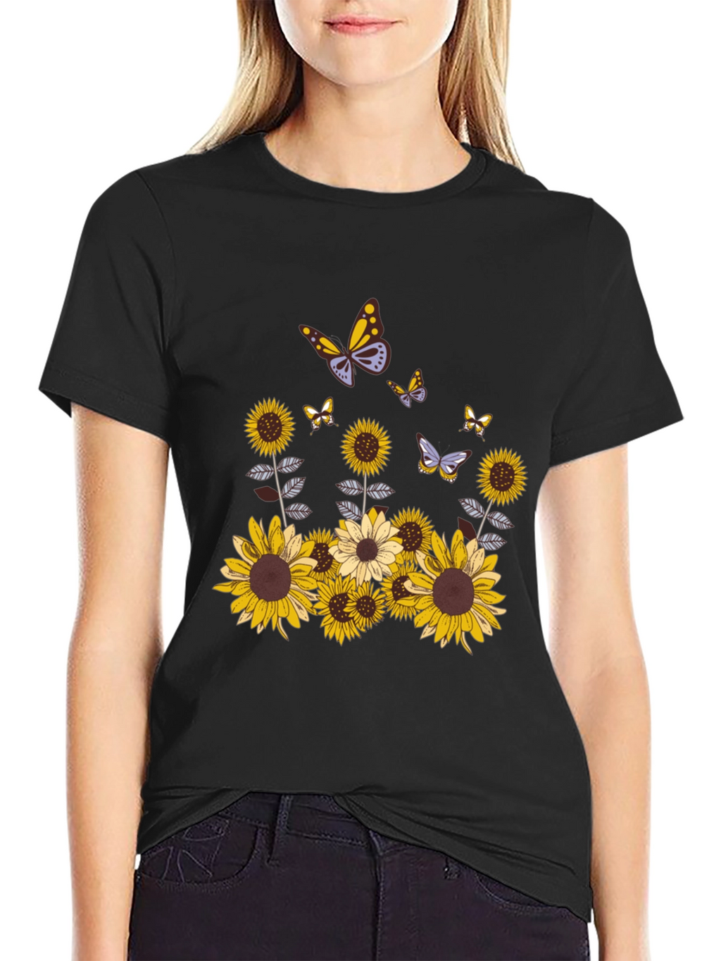 Sunflower Butterfly Graphic Tee - Stylish & Unique