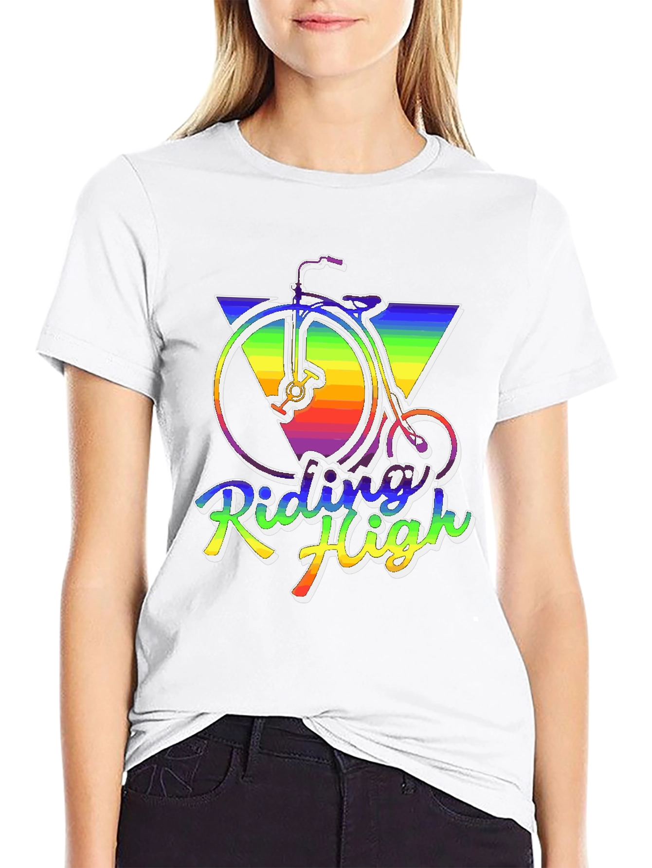 Riding High Retro Rainbow Bike T-Shirt