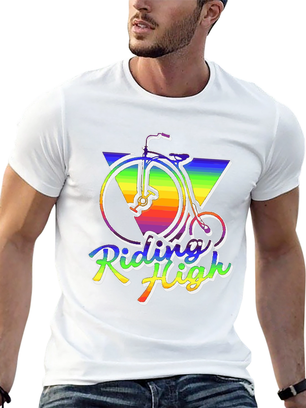 Riding High Retro Rainbow Bike T-Shirt