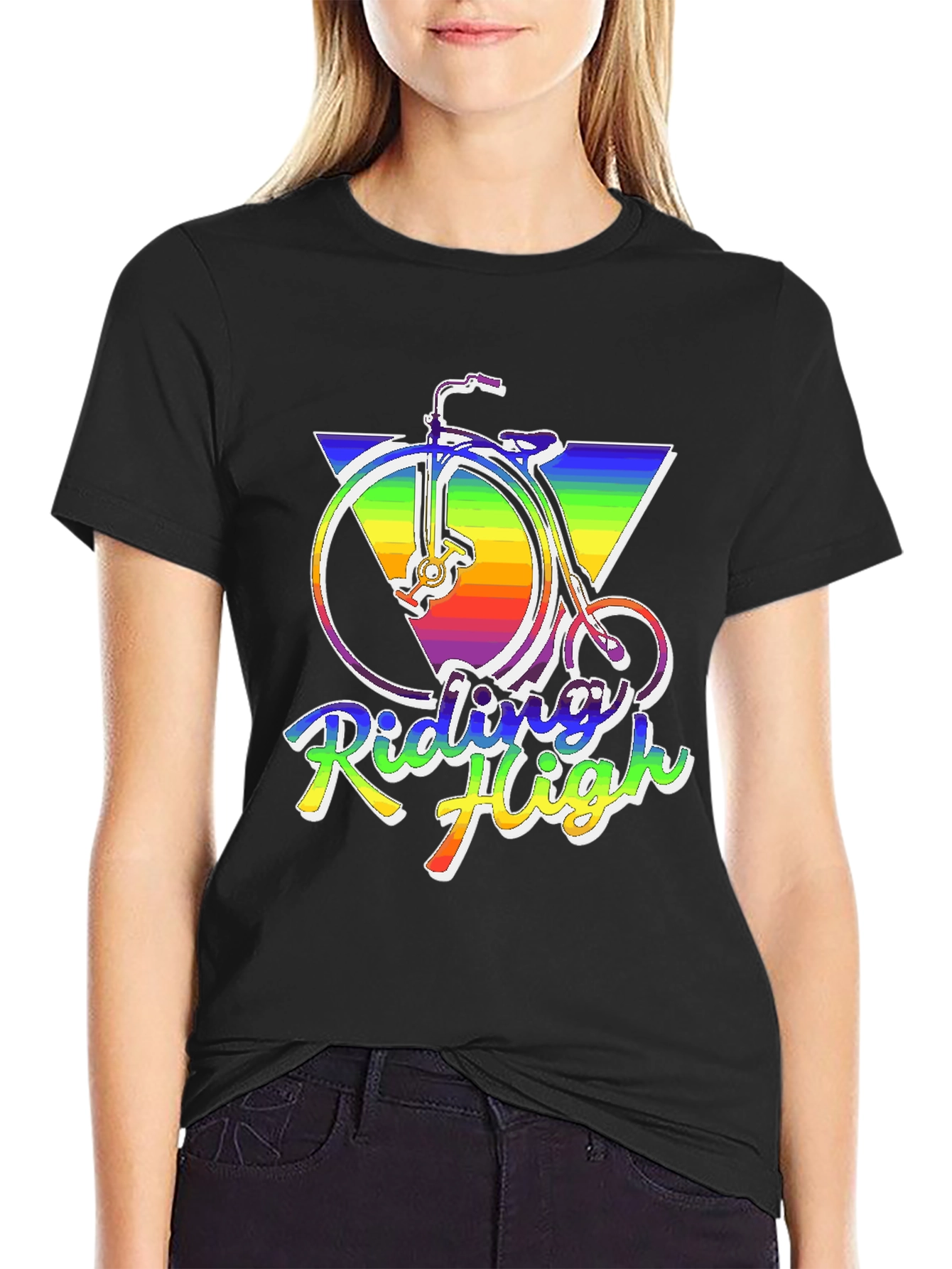 Riding High Retro Rainbow Bike T-Shirt
