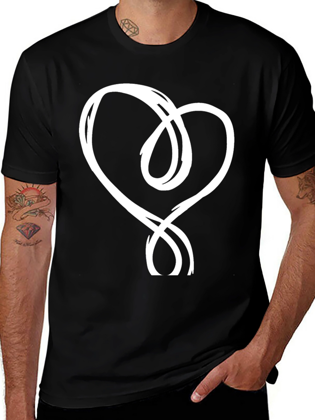 Black T-Shirt with Abstract Heart Design
