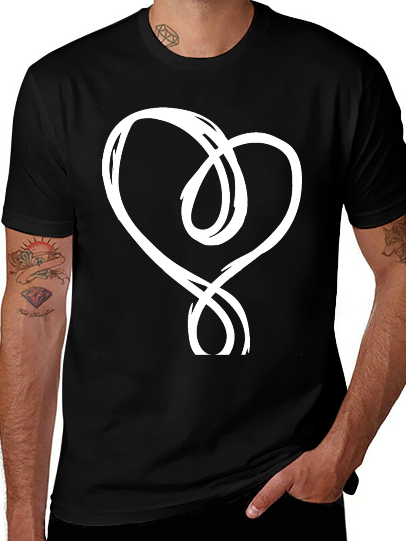 Black T-Shirt with Abstract Heart Design