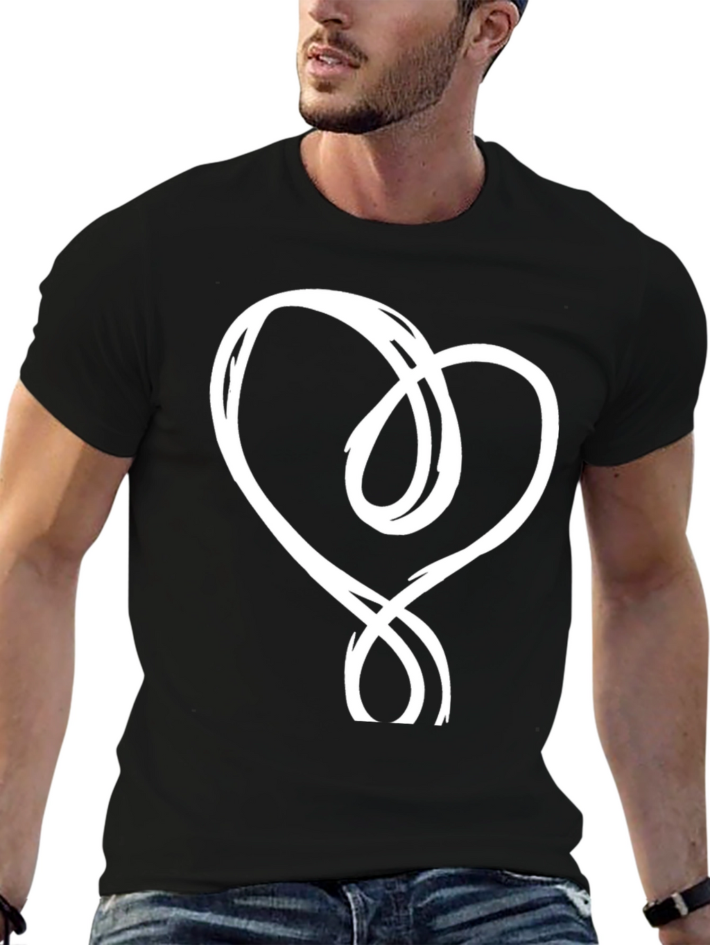 Black T-Shirt with Abstract Heart Design