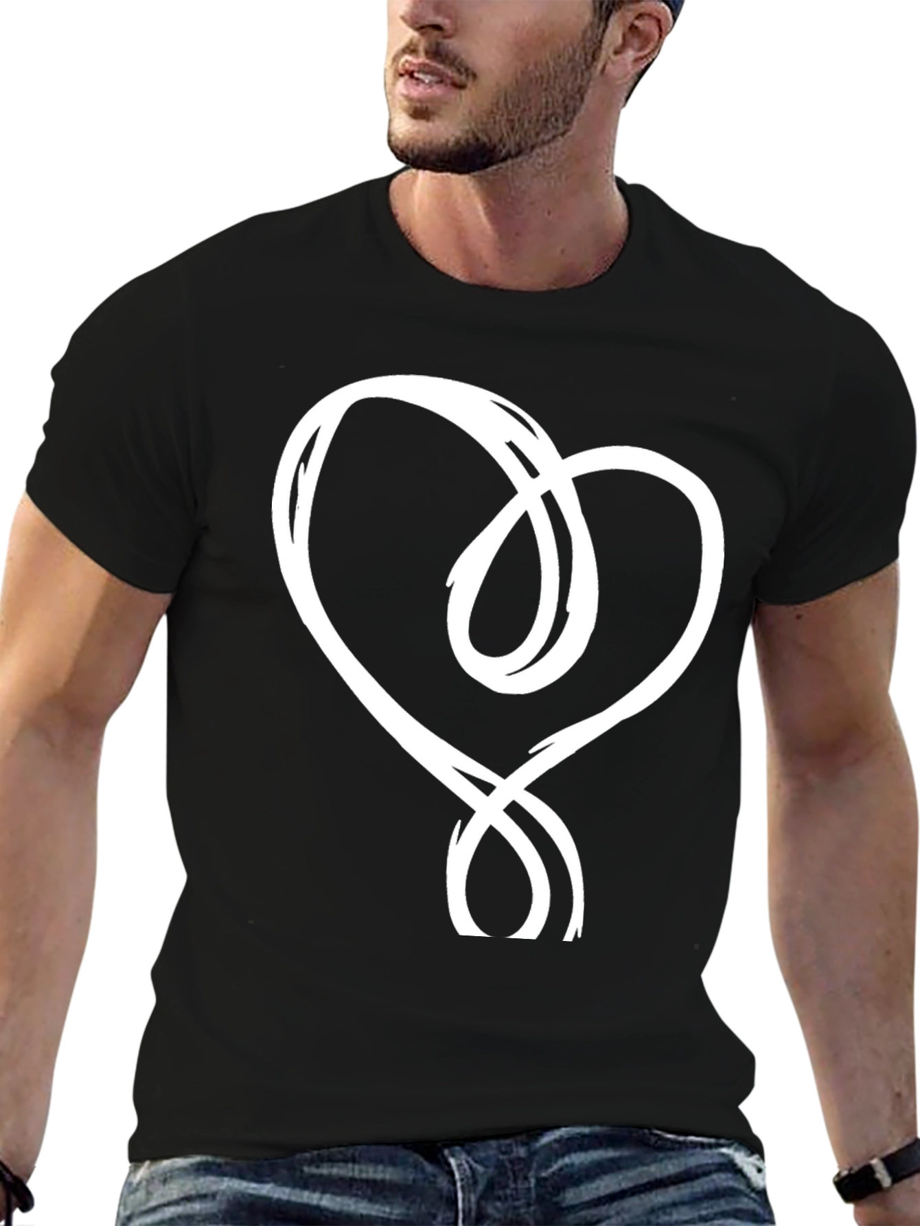 Black T-Shirt with Abstract Heart Design