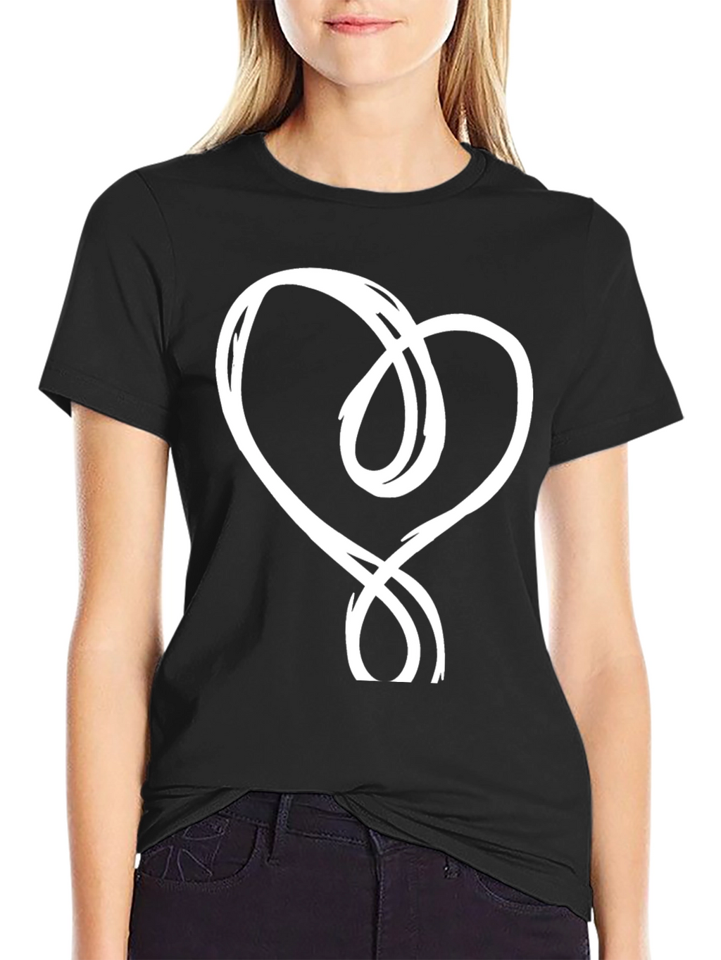 Black T-Shirt with Abstract Heart Design
