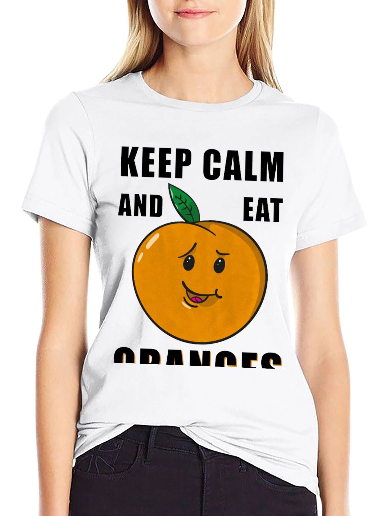 Keep Calm & Eat Oranges Funny Graphic T-Shirt