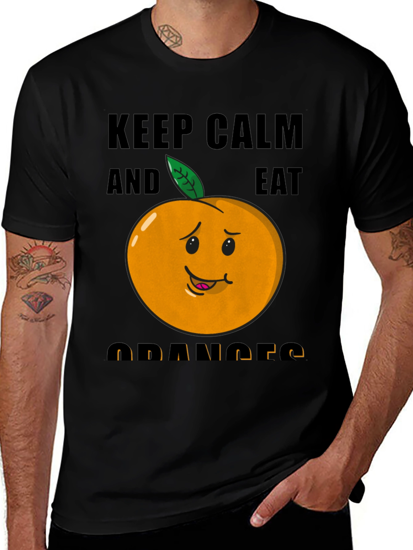 Keep Calm & Eat Oranges Funny Graphic T-Shirt