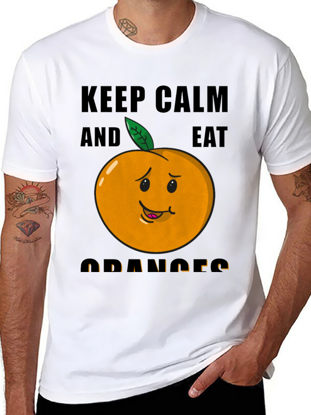 Keep Calm & Eat Oranges Funny Graphic T-Shirt