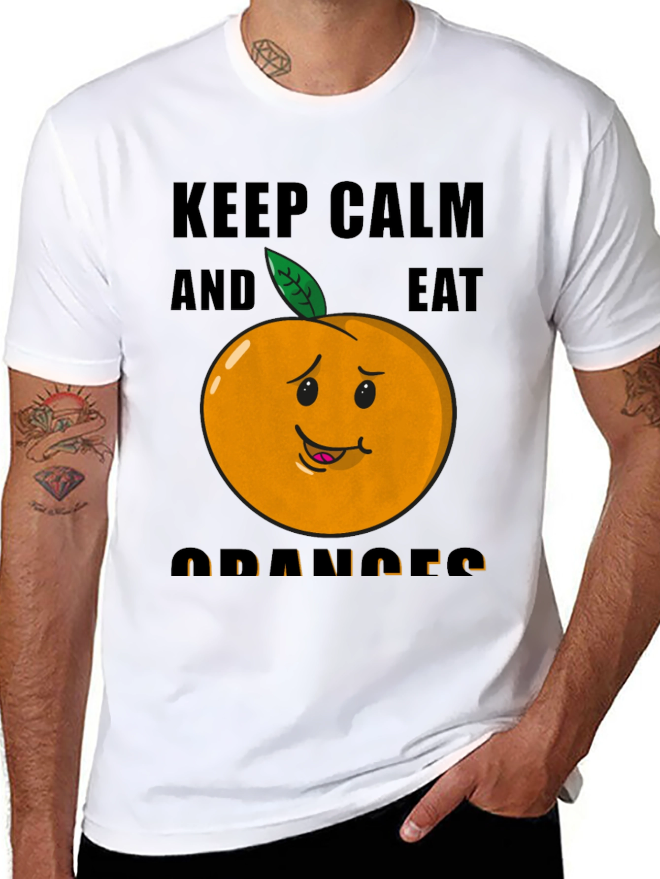 Keep Calm & Eat Oranges Funny Graphic T-Shirt