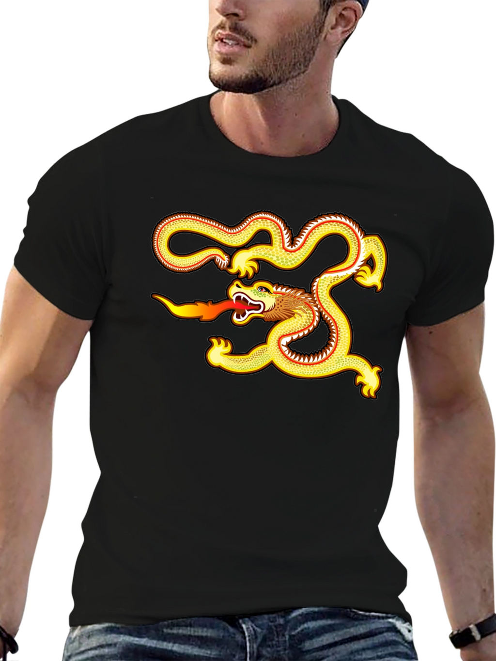 Golden Dragon Graphic Tee - Black Cotton Comfort